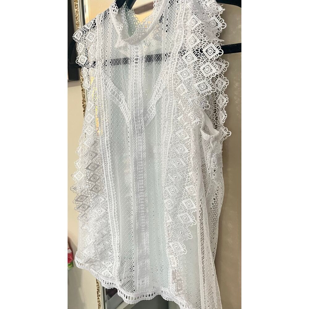 INC International Concepts White Lace Mock Neck Sleeveless Top Medium - Picture 4 of 7